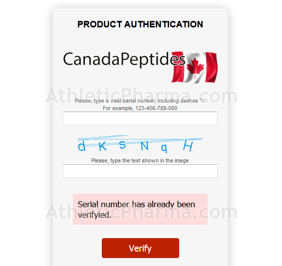 Повторная проверка кода Canada Peptides