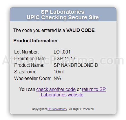 Оригинальный SP Nandrolone-D – подтверждение по коду