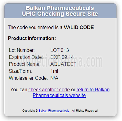 Проверка Aquatest 100 (Balkan Pharmaceuticals) с помощью кода