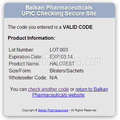 Проверка Halotest (Balkan Pharmaceuticals) с помощью кода