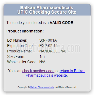 Проверка Nandrolona F (Balkan Pharmaceuticals) с помощью кода