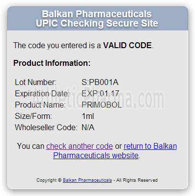 Проверка Primobol (Balkan Pharmaceuticals) с помощью кода