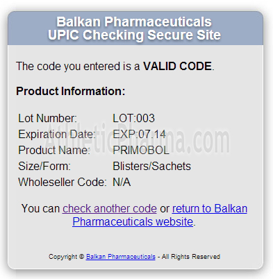 Проверка Primobol Tablets (Balkan Pharmaceuticals) с помощью кода