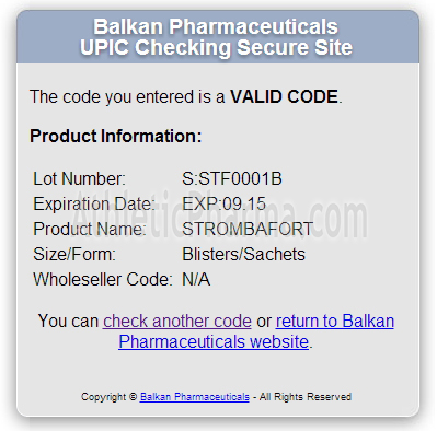 Проверка Strombafort 50 (Balkan Pharmaceuticals) с помощью кода